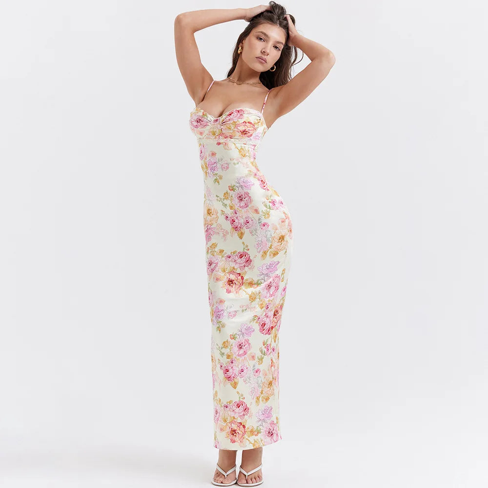 Women's Floral Print Spaghetti Strap Maxi Dress