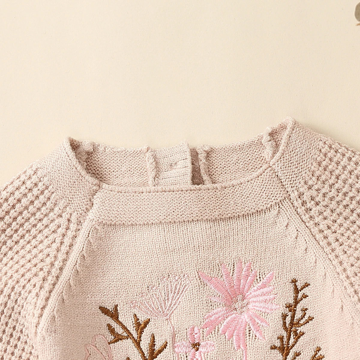 0-24M Baby Girl's Romper Knitted Long Sleeve Flowers Embroidery Elastic Button Jumpsuit