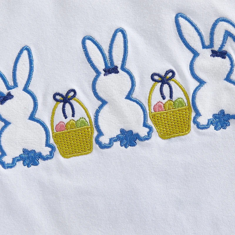 0-4Y Toddler Kids Boys Easter Clothes Sets Short Sleeve Rabbit Embroidery T Shirts Plaid/Striped Pants Set