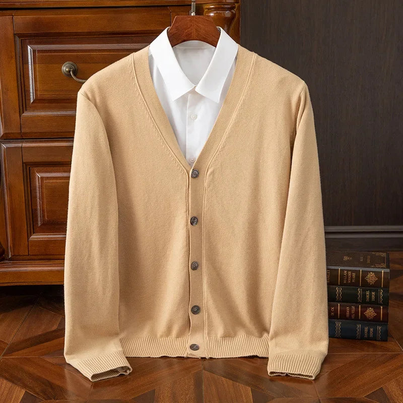 Men's V-Neck Cardigan Sweater - Business Casual Solid Color