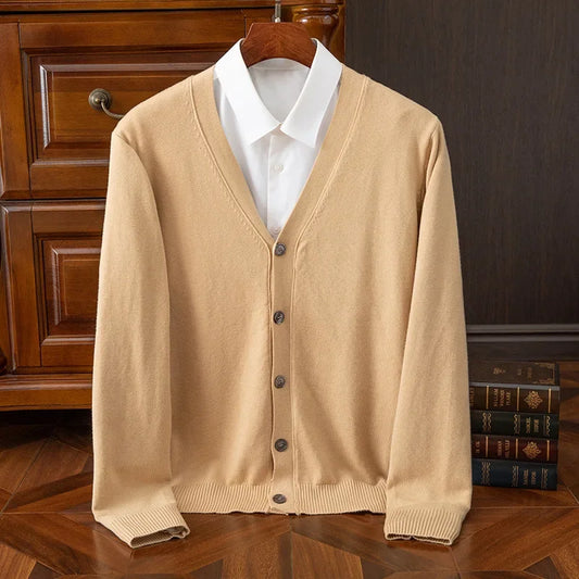 Men's V-Neck Cardigan Sweater - Business Casual Solid Color