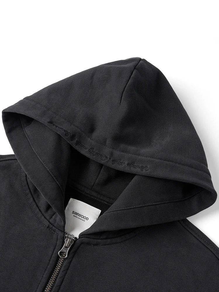 Men's 470gsm Washed Vintage Zip Up Letter Embroidery Hoodie