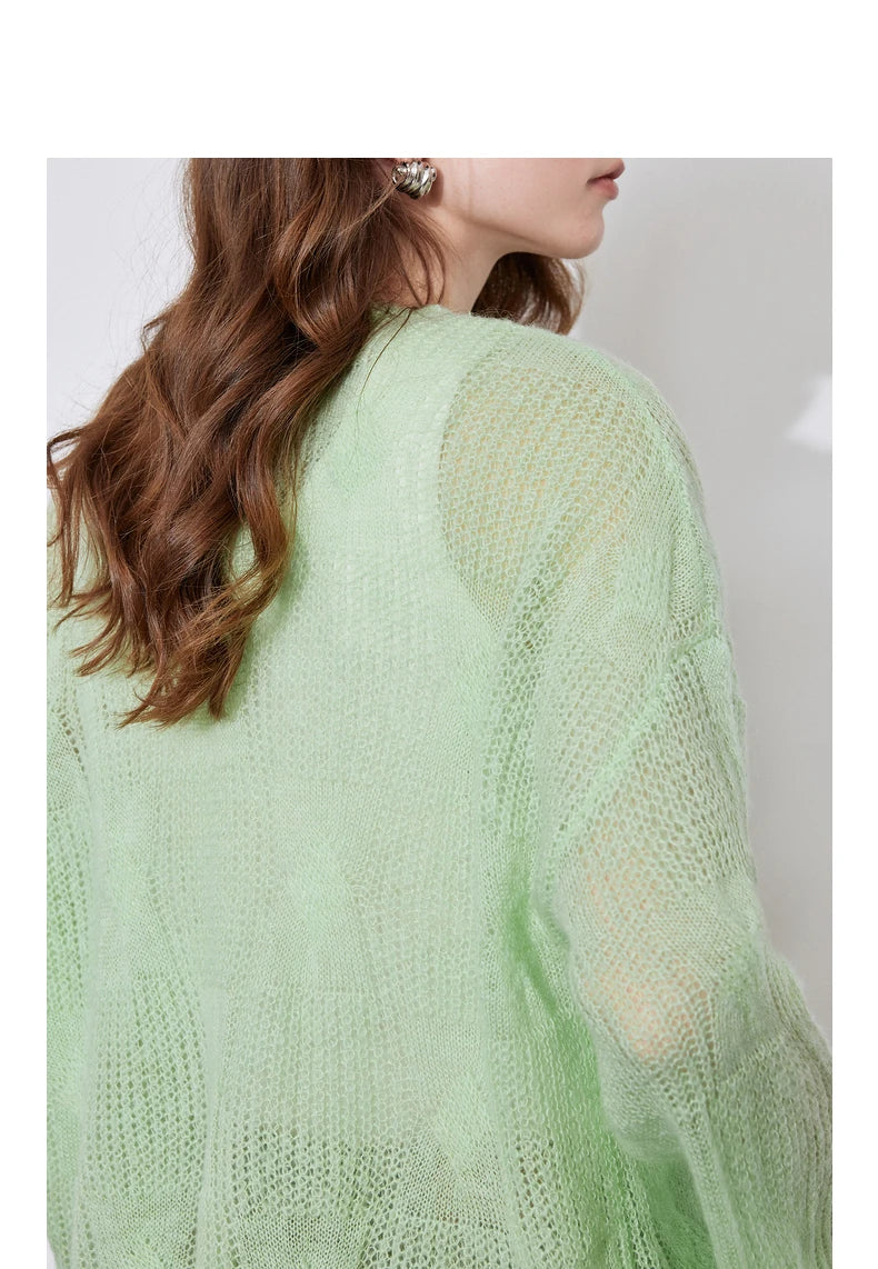 Women's Knitted Thin Hairy Soft Glutinous Green Grass Pullover Sweater