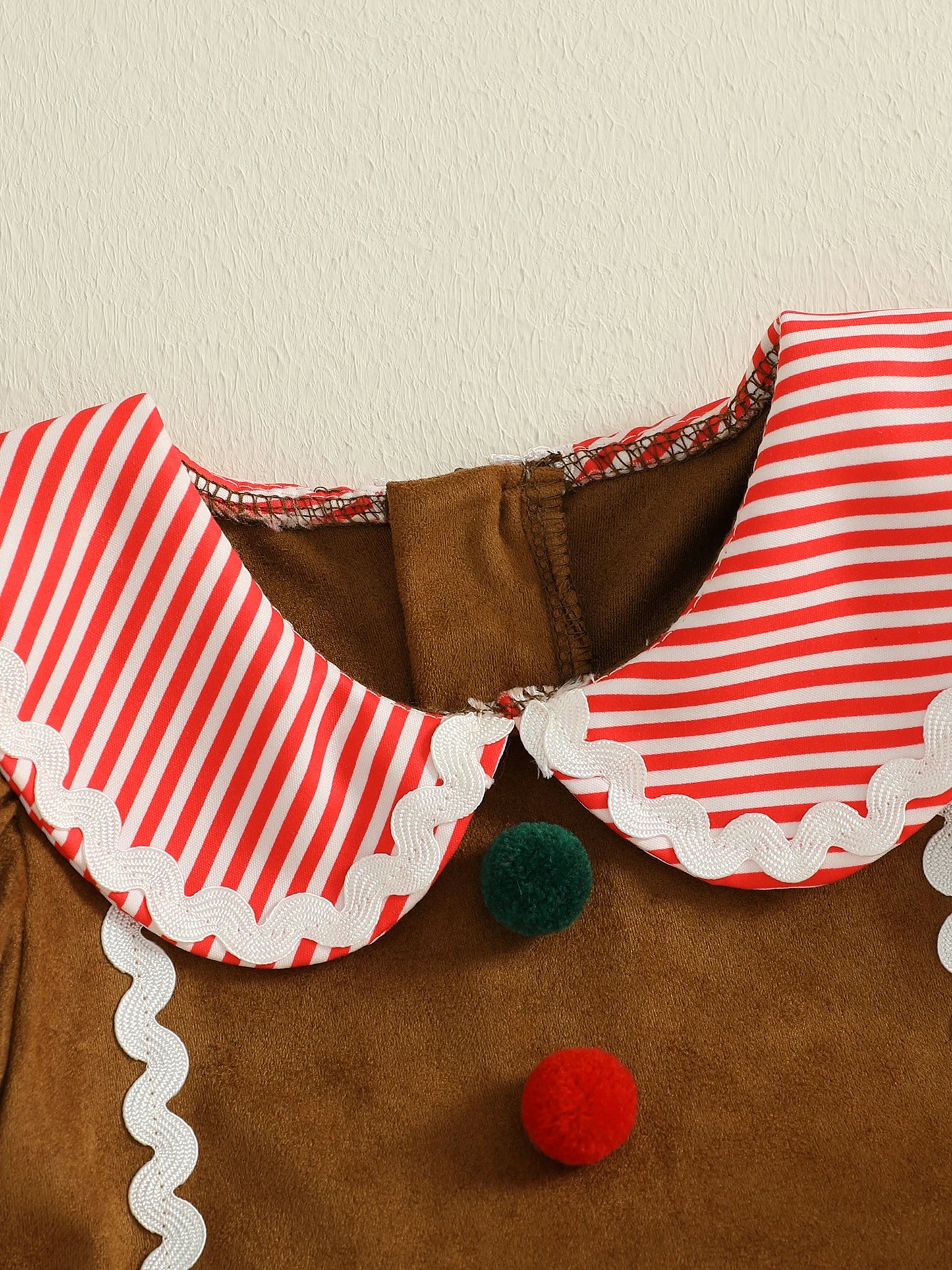 Toddler Girl's Christmas Dress - Gingerbread Man Print Doll Collar Bubble Sleeve