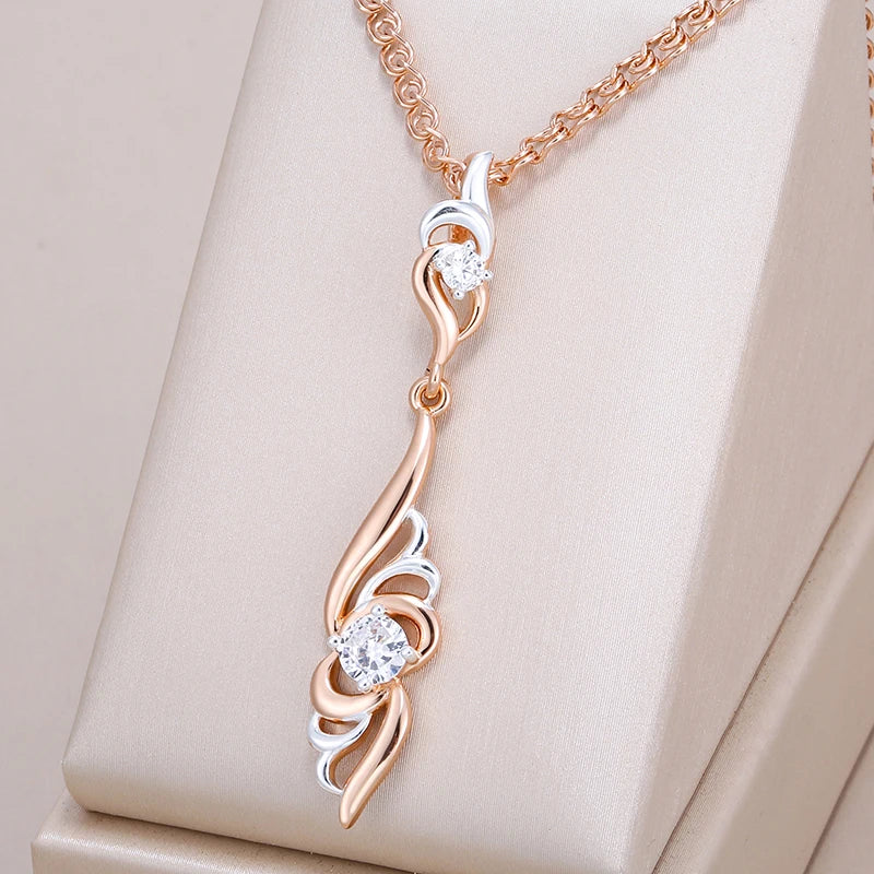 Women's 585 Rose Gold Silver Colour Mix Boho Unique Flower Shape Pendant Necklace