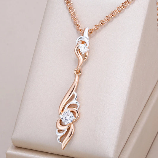 Women's 585 Rose Gold Silver Colour Mix Boho Unique Flower Shape Pendant Necklace