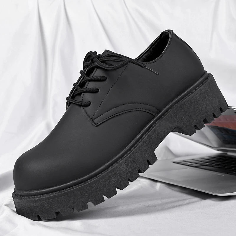 Men's Platform PU Leather  Lace-up Sneakers Thick Bottom British Shoes