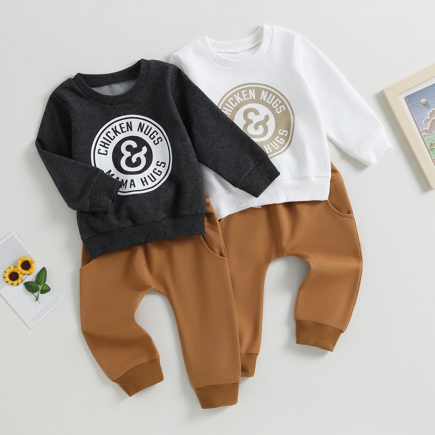 0-3Y Toddler Baby Boys Clothes Sets 2pcs Cartoon Letter Print Long Sleeve Sweatshirt Tops Drawstring Trousers Set