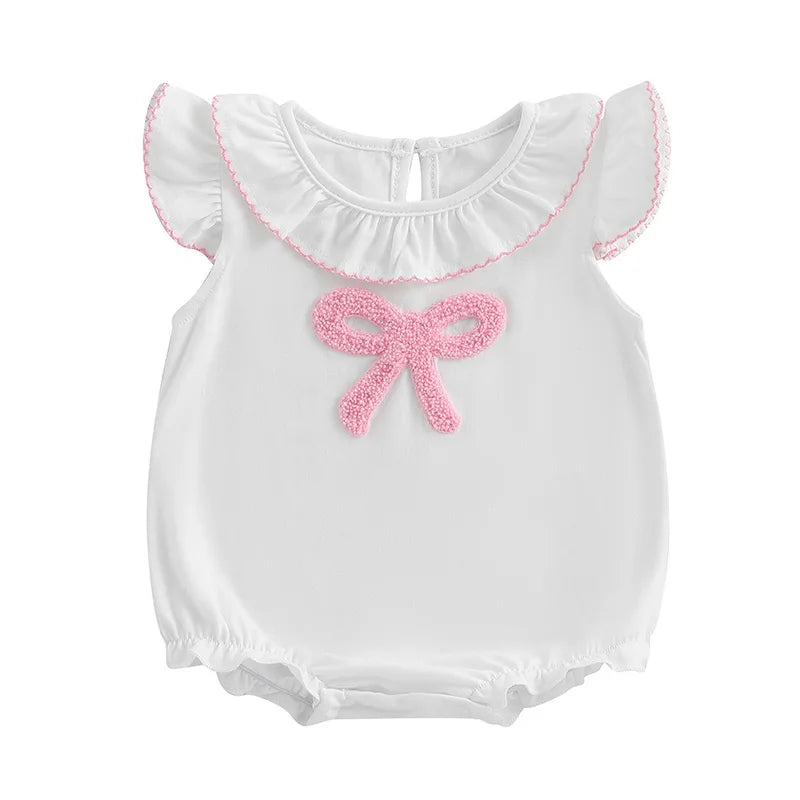 Baby Girls Romper - Bow Embroidery Ruffles Fly Sleeve Bodysuit