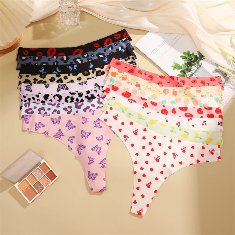 Women's 4Pcs Ultra Soft Underwear Graphic Print Seamless Thongs Stretch Leopard G Strings Comfort Lingerie