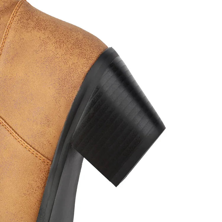 Totem Embroidered Ankle Boots - Pointed Toe Chelsea Boots with 6cm Wedge Heel