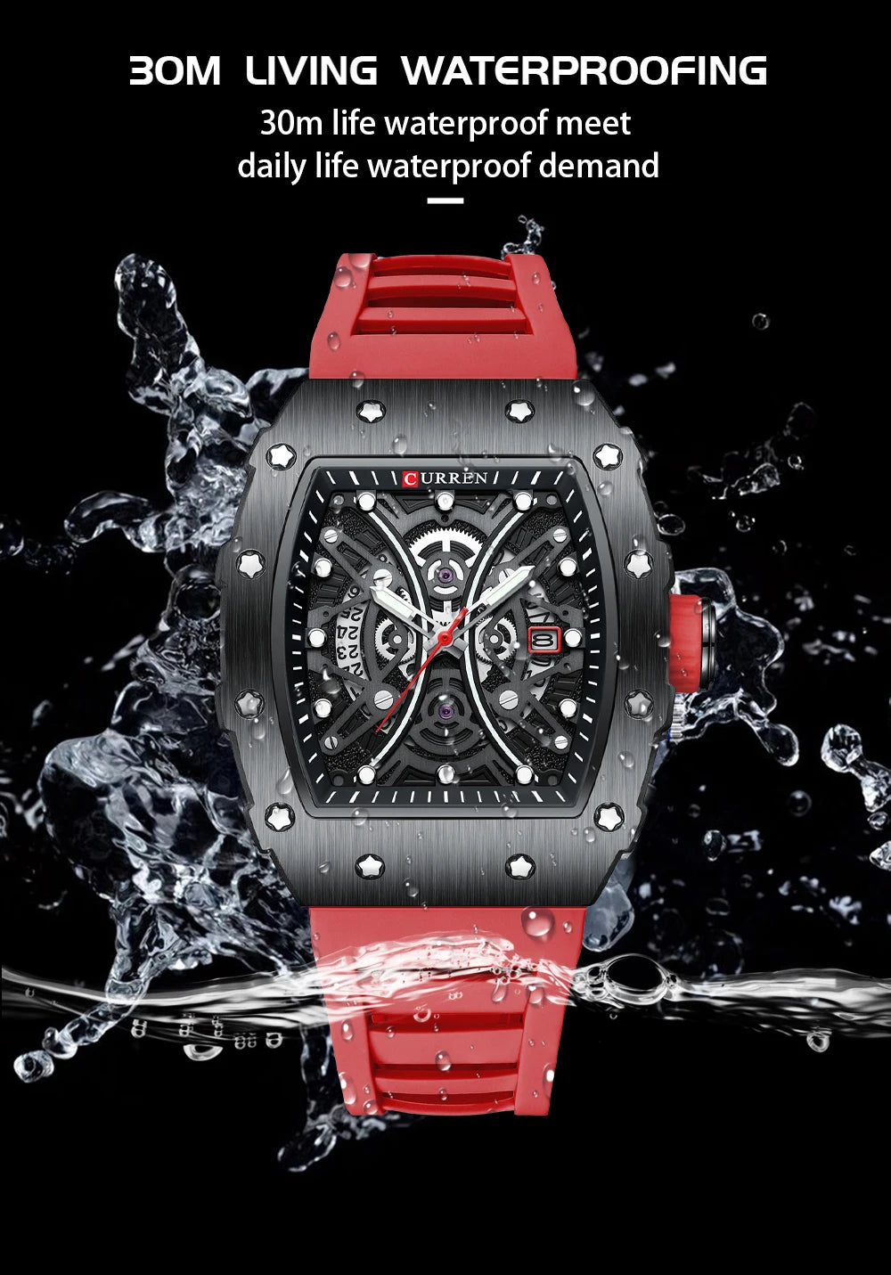 Men's 3D Quartz Stainless Steel Watch - Waterproof with Silicone Strap