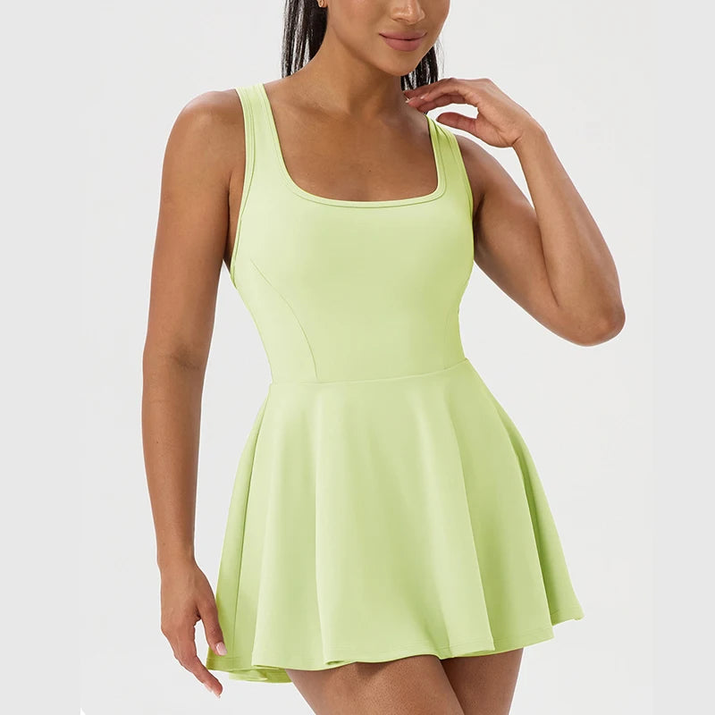Women's Sleeveless Tennis Dress - Two Piece Fitness Yoga Set Quick Dry Athletic