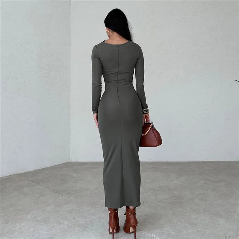 Women's Elegant Ruched Long Bodycon  Party Dress