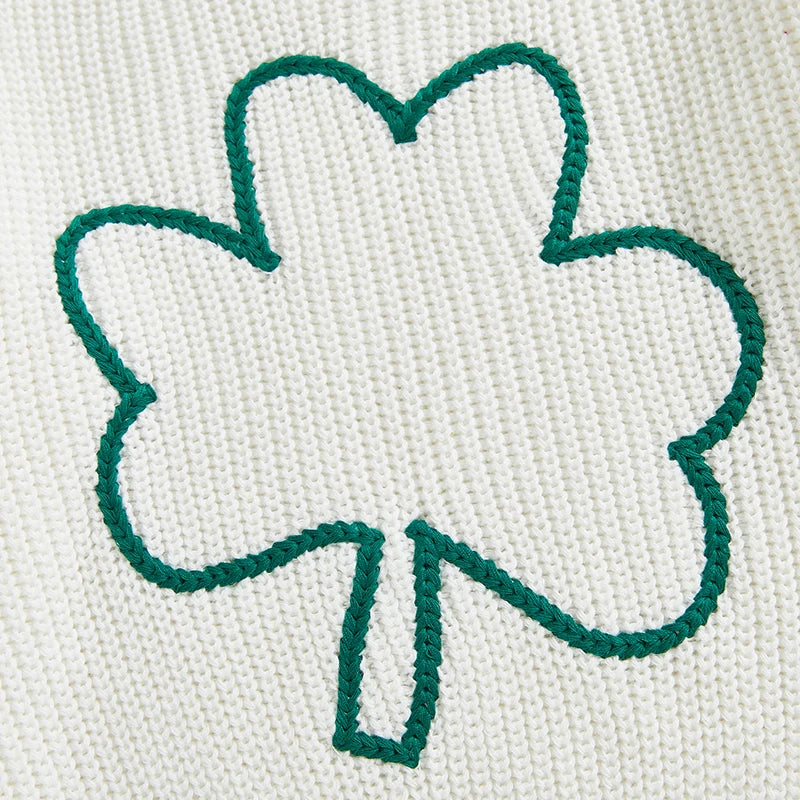 0-4Y  Kids Boys Girls Spring Sweater Clover Embroidery  Long Sleeve Crew Neck Pullover Knitwear