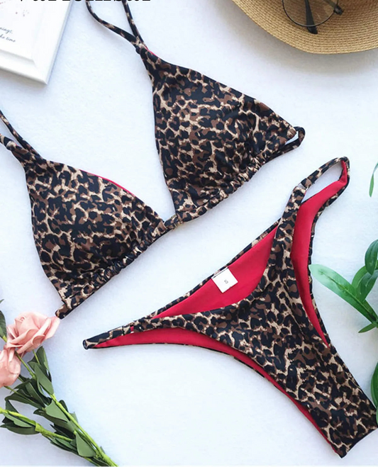Leopard Print Brazilian Bikini Set Low Waist Two-Piece Swimsuit