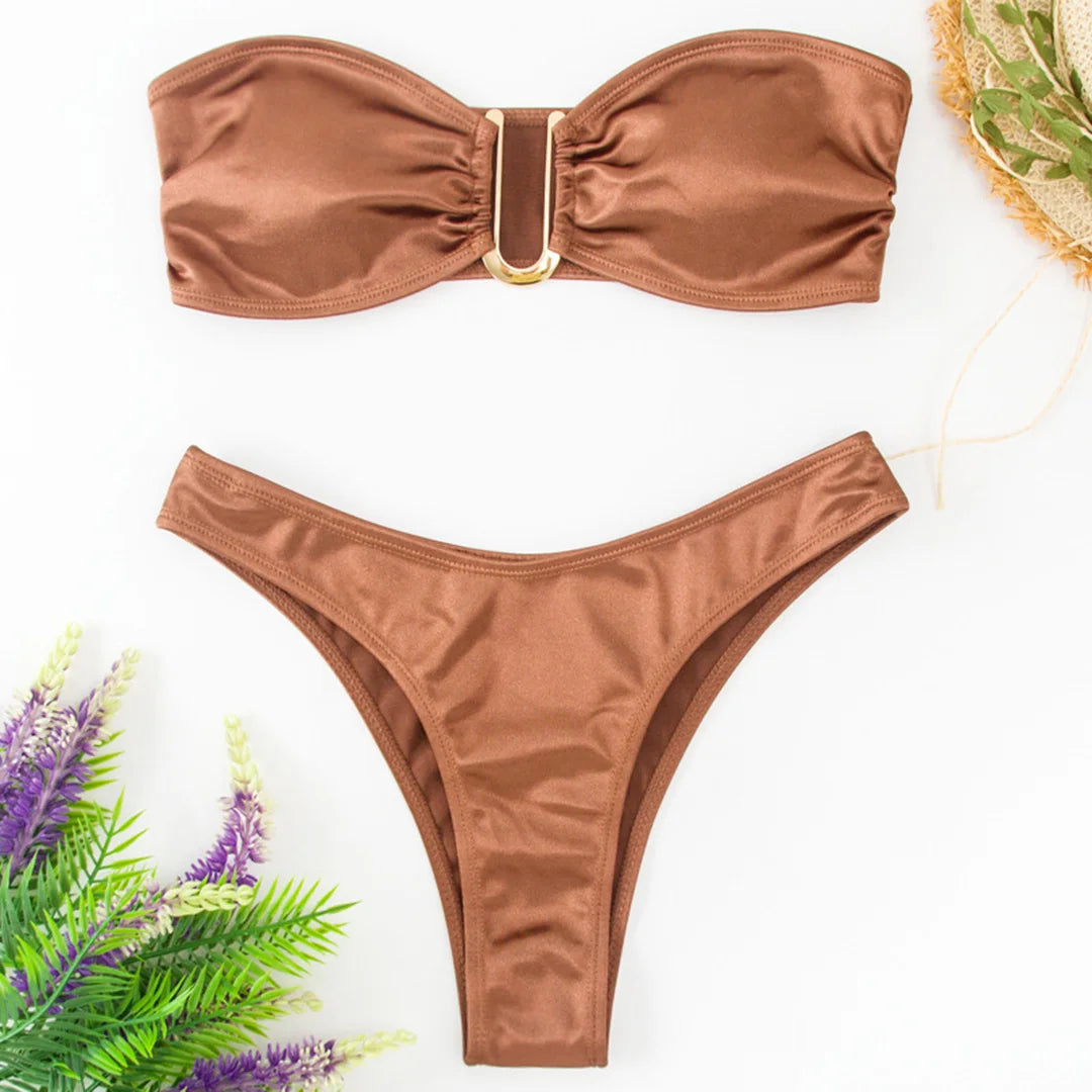 Women's Bandeau Bikini Women Swimwear Female Swimsuit Two-pieces Bikini set Padded Bather Bathing Suit Swim V4647