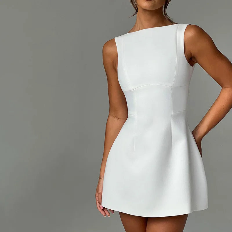 Women's Chic Sleeveless Mini Dress - Backless A-Line Dress