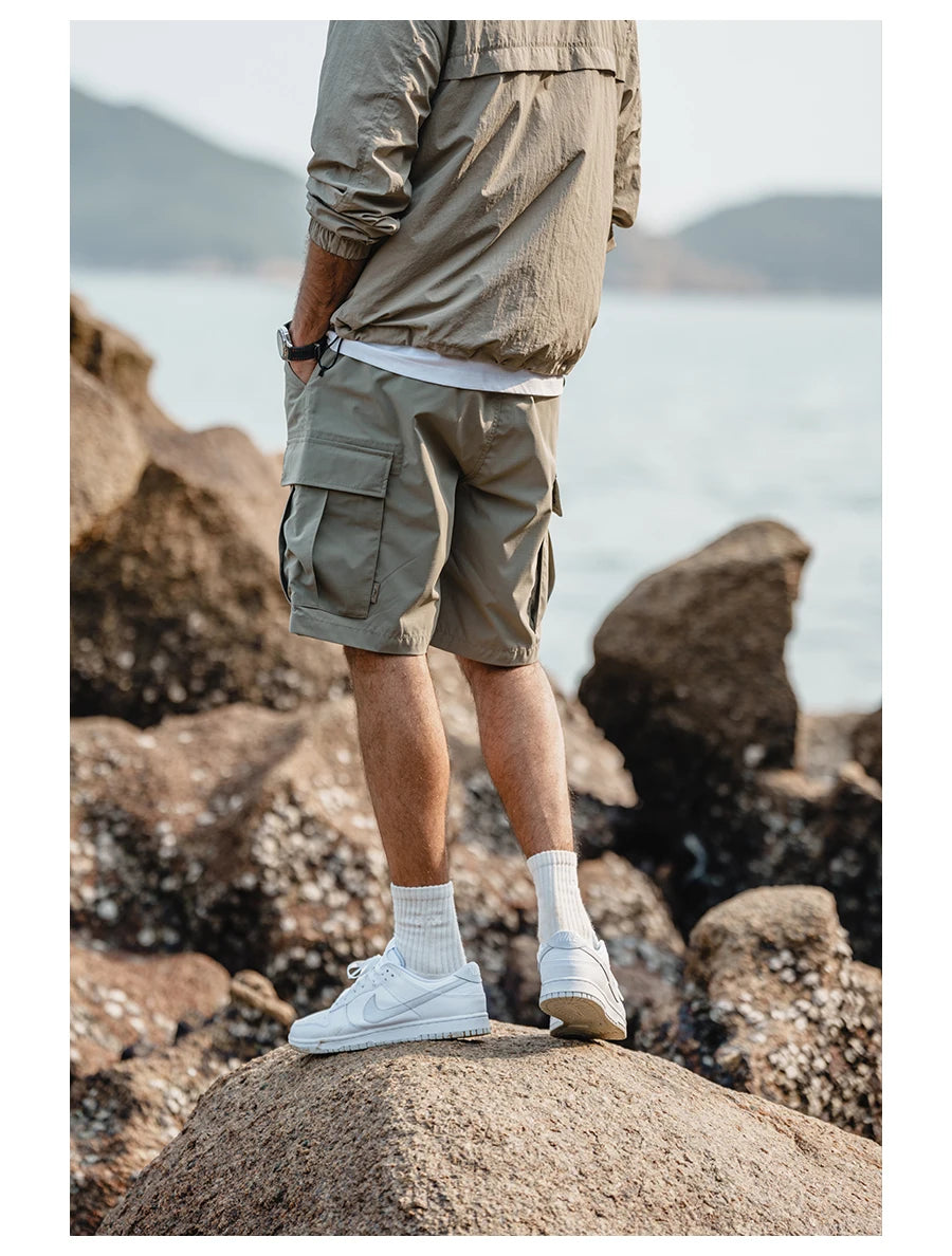 Men's Oversize Lightweight 190g  Quick Dry Fabric Cargo Drawstring Shorts