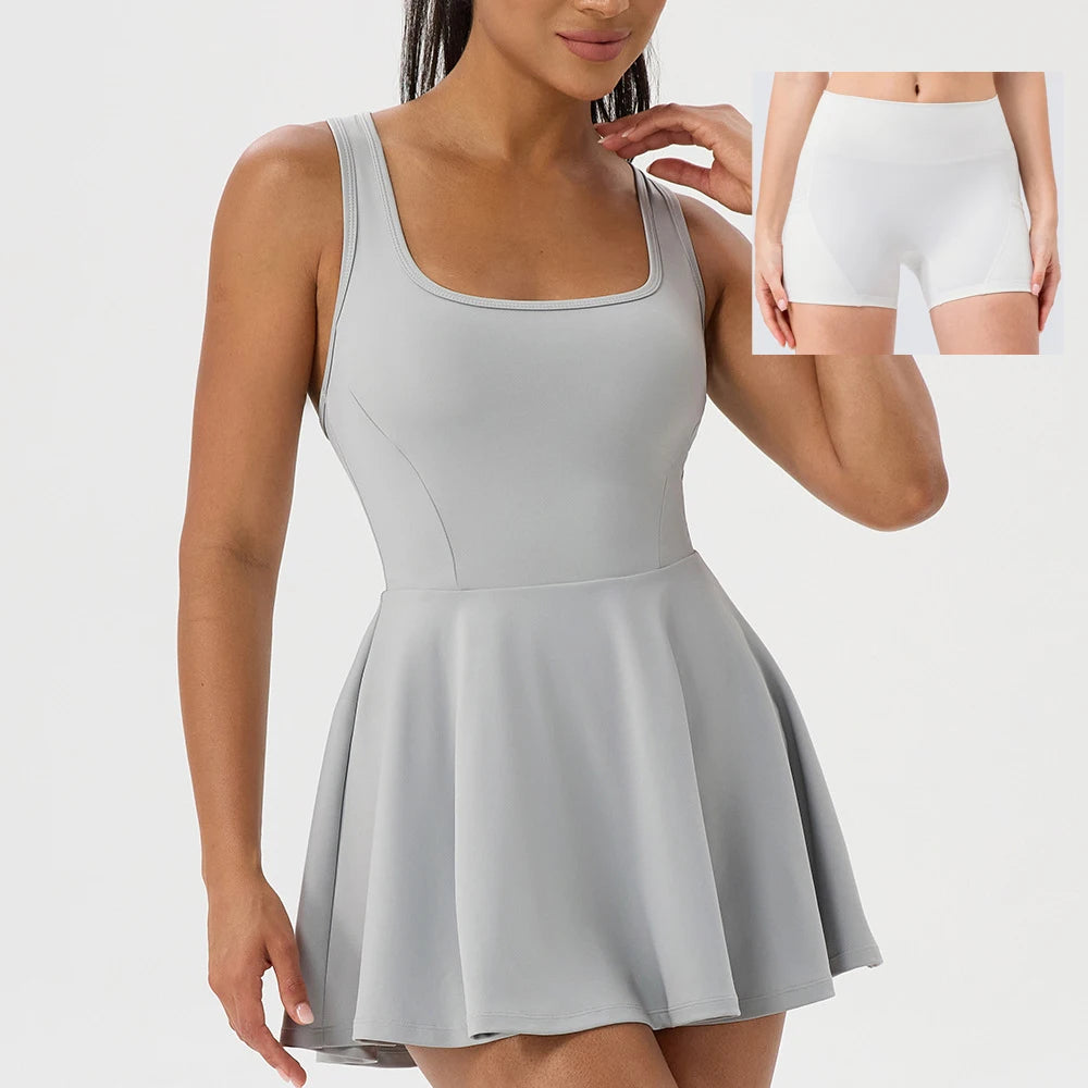 Women's Sleeveless Tennis Dress - Two Piece Fitness Yoga Set Quick Dry Athletic