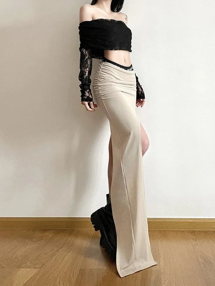 Women's Slim Slit Monogram Print Long Skirt