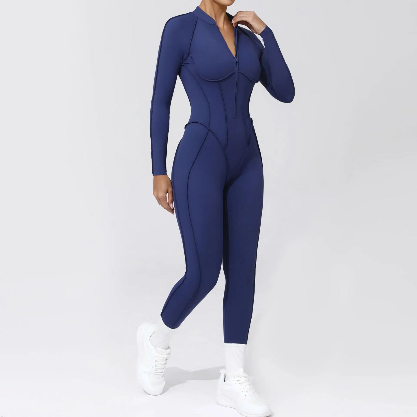 Nylon Jumpsuit - Yoga Fitness Bodysuit with Zipper