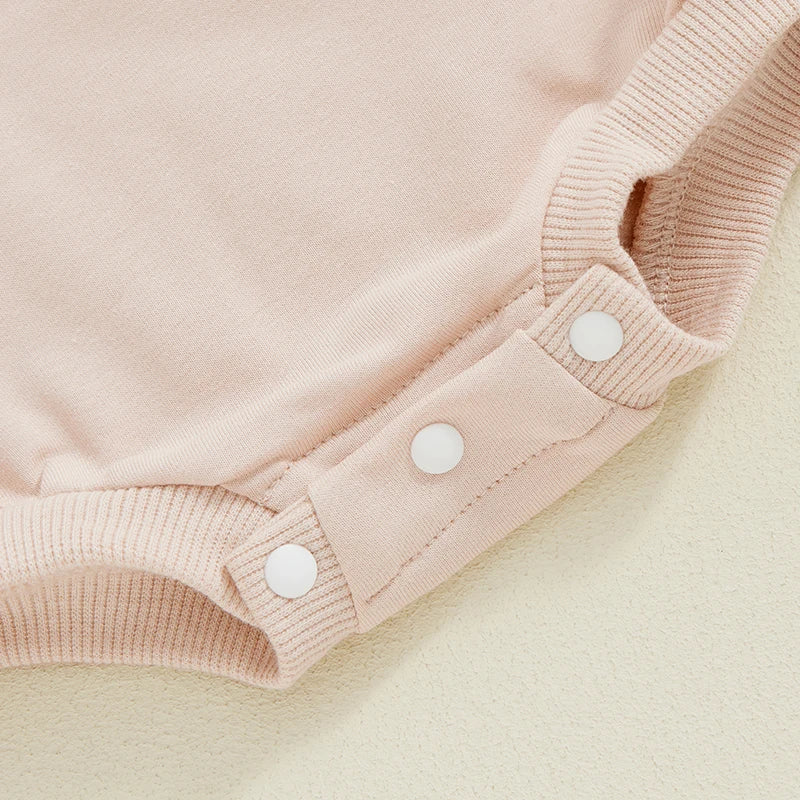 0-18M Baby Girls Bubble Romper Letter Embroidery Round Neck Long Sleeve Sweatshirt Jumpsuit