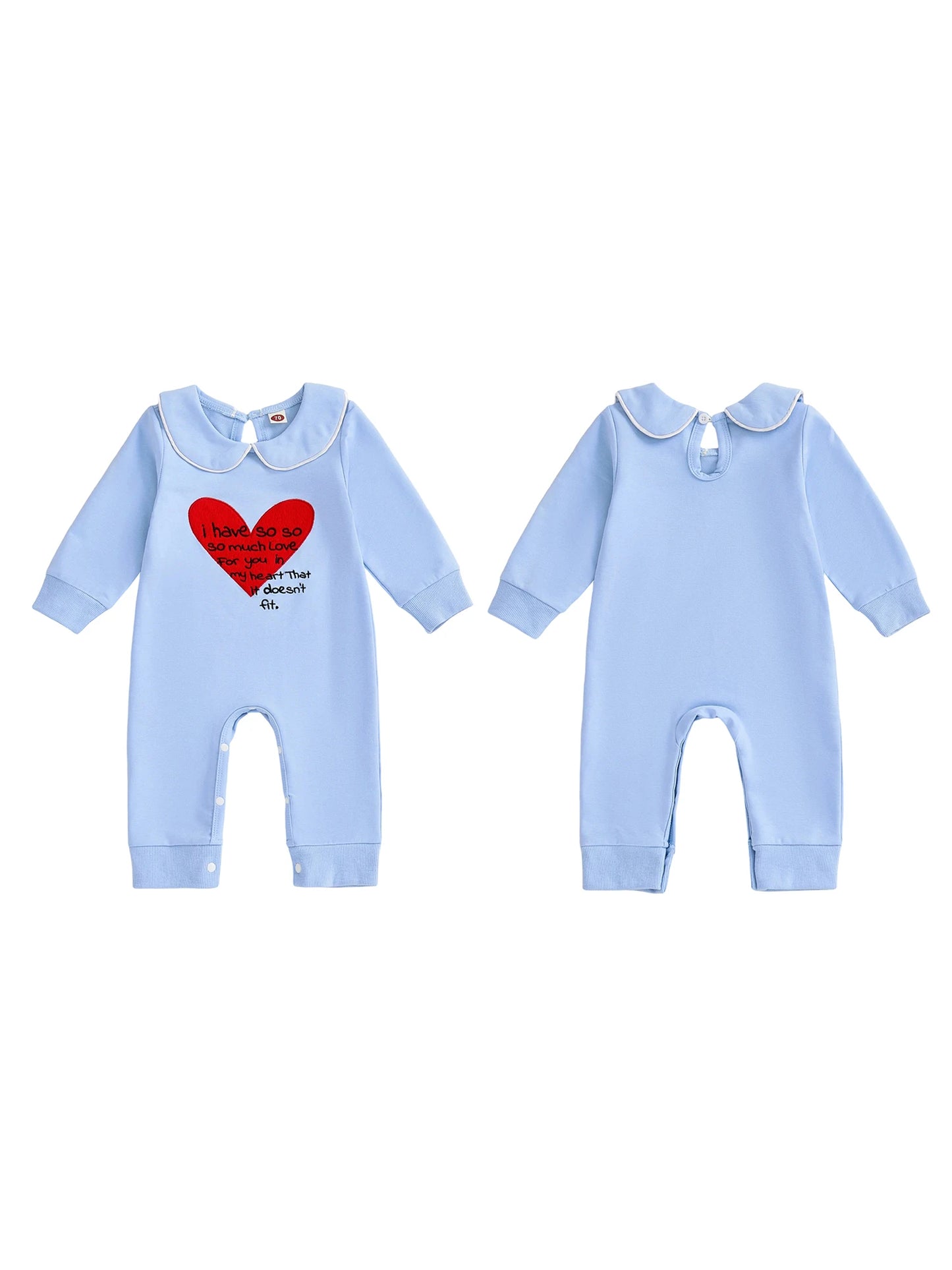 Lovely Baby Valentine's Day Romper - Heart Embroidery Long Sleeve Doll Collar Jumpsuit