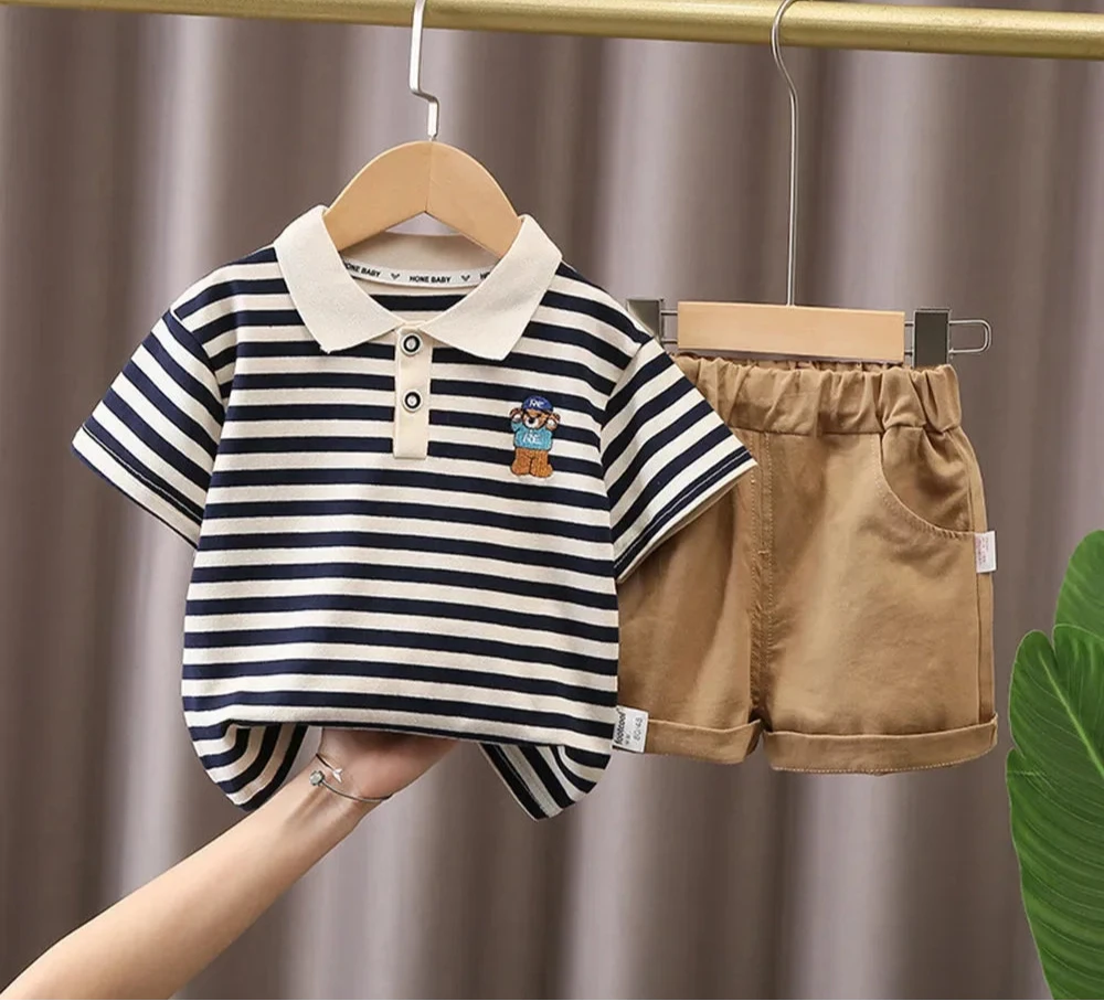 Boy's Stripes Polo T-shirt and Pants 2 Pieces Set 1-5Yr Old