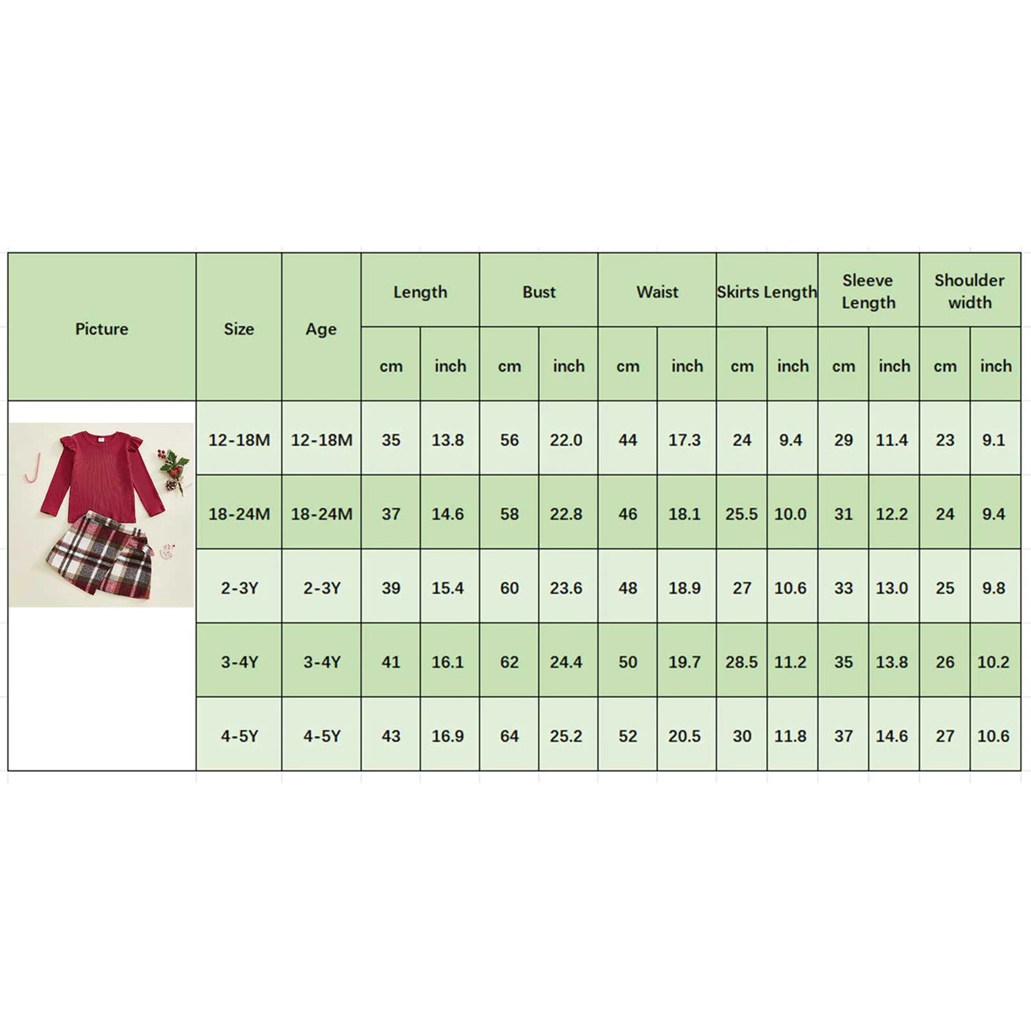 Toddler Girls Spring Outfit Set - Ruffle Ribbed Top & Plaid Skirt (1-5Y)