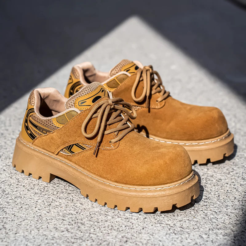 Men's Platform Suede Sneakers - Lace-Up Casual Outdoor Shoes