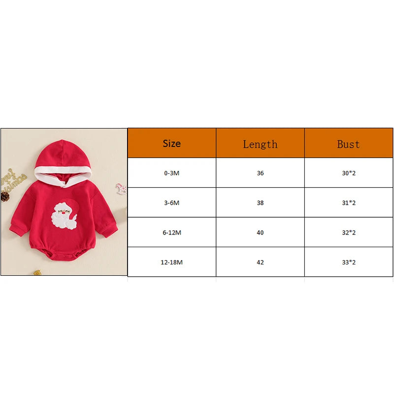 0-18M Baby Girls Boys Christmas Romper Santa Embroidery Long Sleeve Hooded Jumpsuits Newborn Playsuit