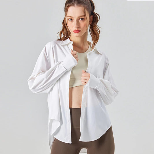 Women's Long Sleeve Sun Protection Yoga Shirt - Lightweight Athletic Top
