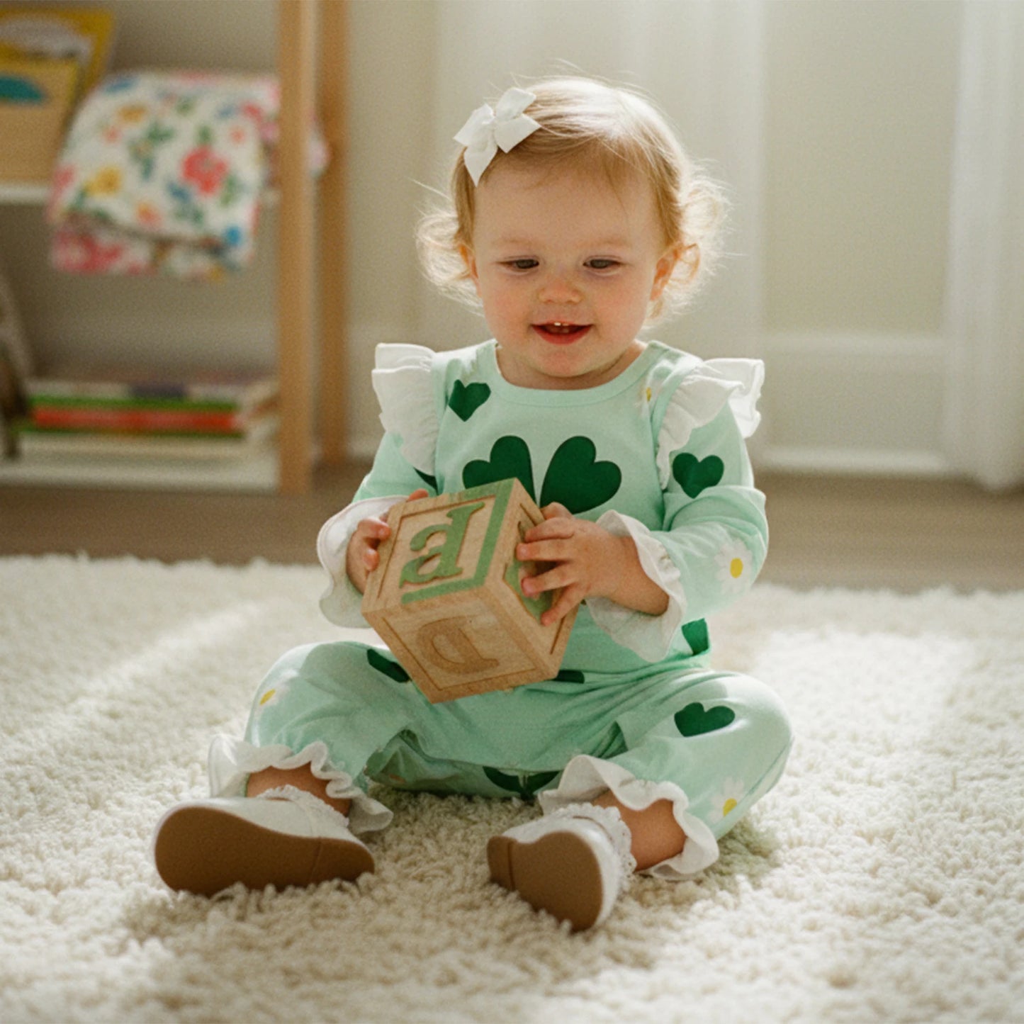 Baby Girls Boys Shamrock Print Romper - Long Sleeve Full Length Jumpsuit 0-18M