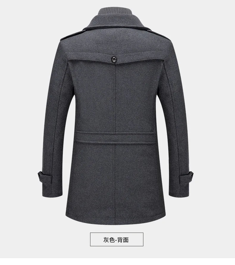 Men's Wool Blend Winter Overcoat - Single Breasted Trench Coat