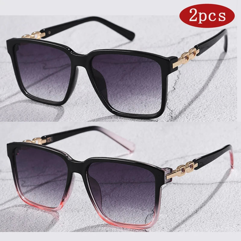 Women's 2pcs Big Frame Square Sunglasses