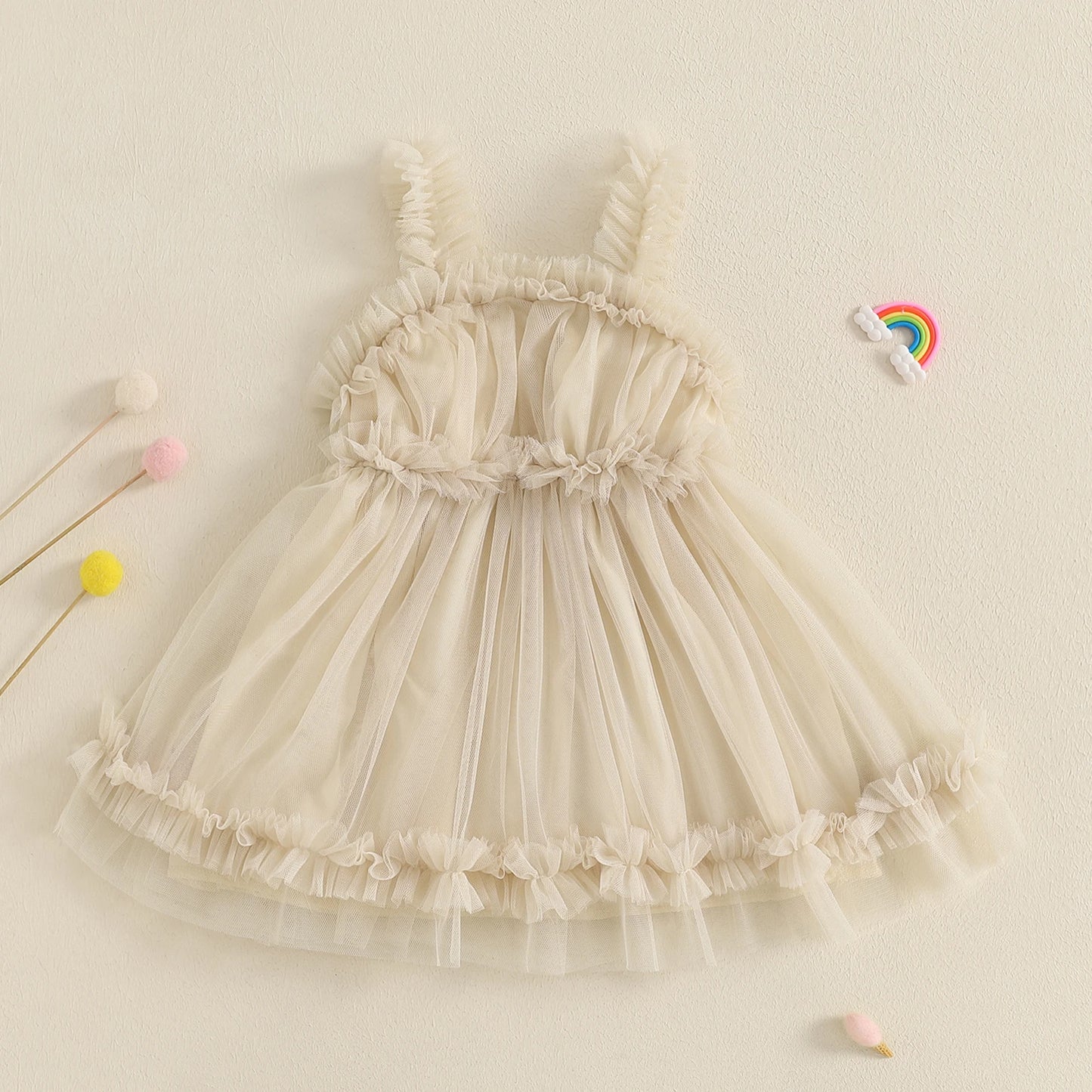 Girls' Summer Princess Dress - Sleeveless Mesh Ruffled Lace Tulle Sundress