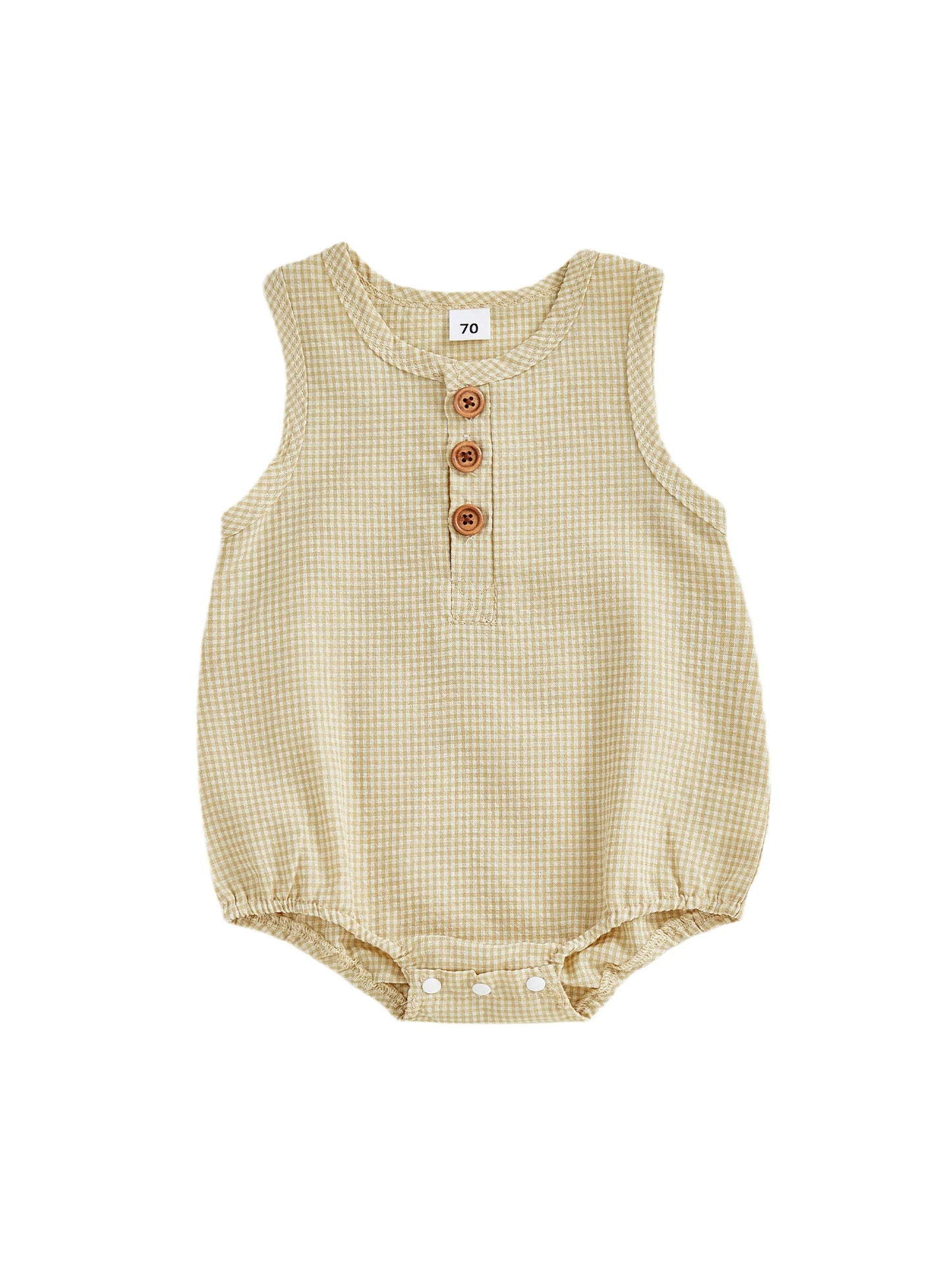 Baby Romper - Plaid Button-Down Sleeveless Jumpsuit (Unisex)