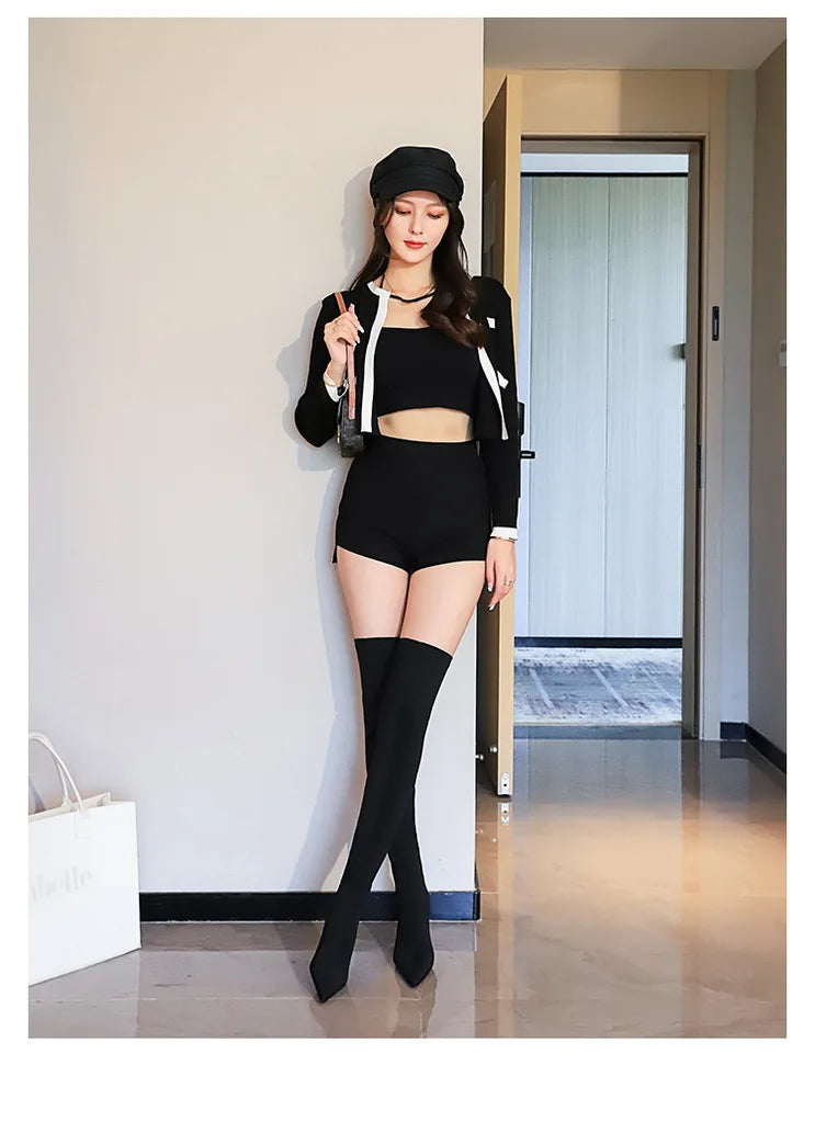 Satin Over-the-Knee Boots - Pointed Toe High Heel Elastic Autumn Winter Boots