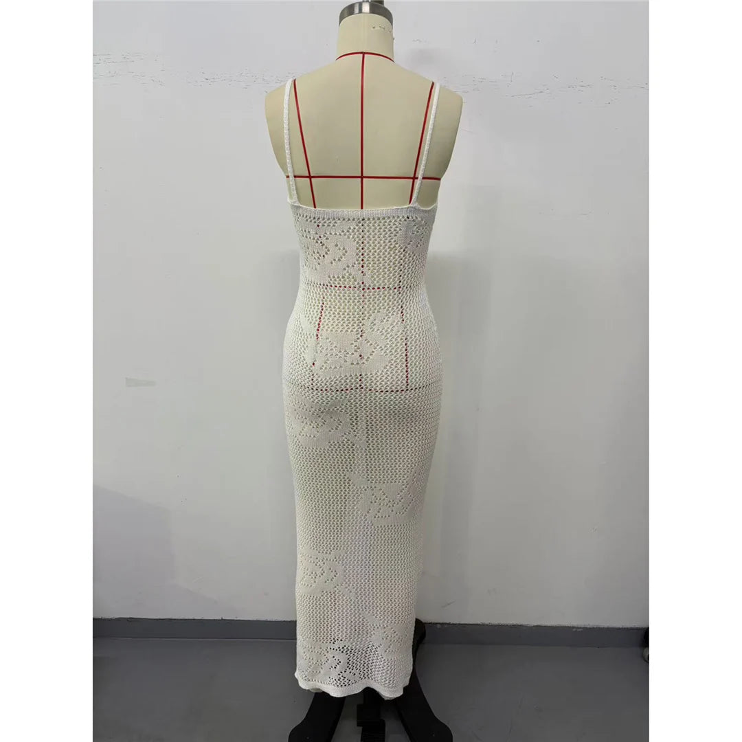 Women's Hollow Out Sleeveless Crochet Knitted Tunic Beach Cover Up Long Beach Dress