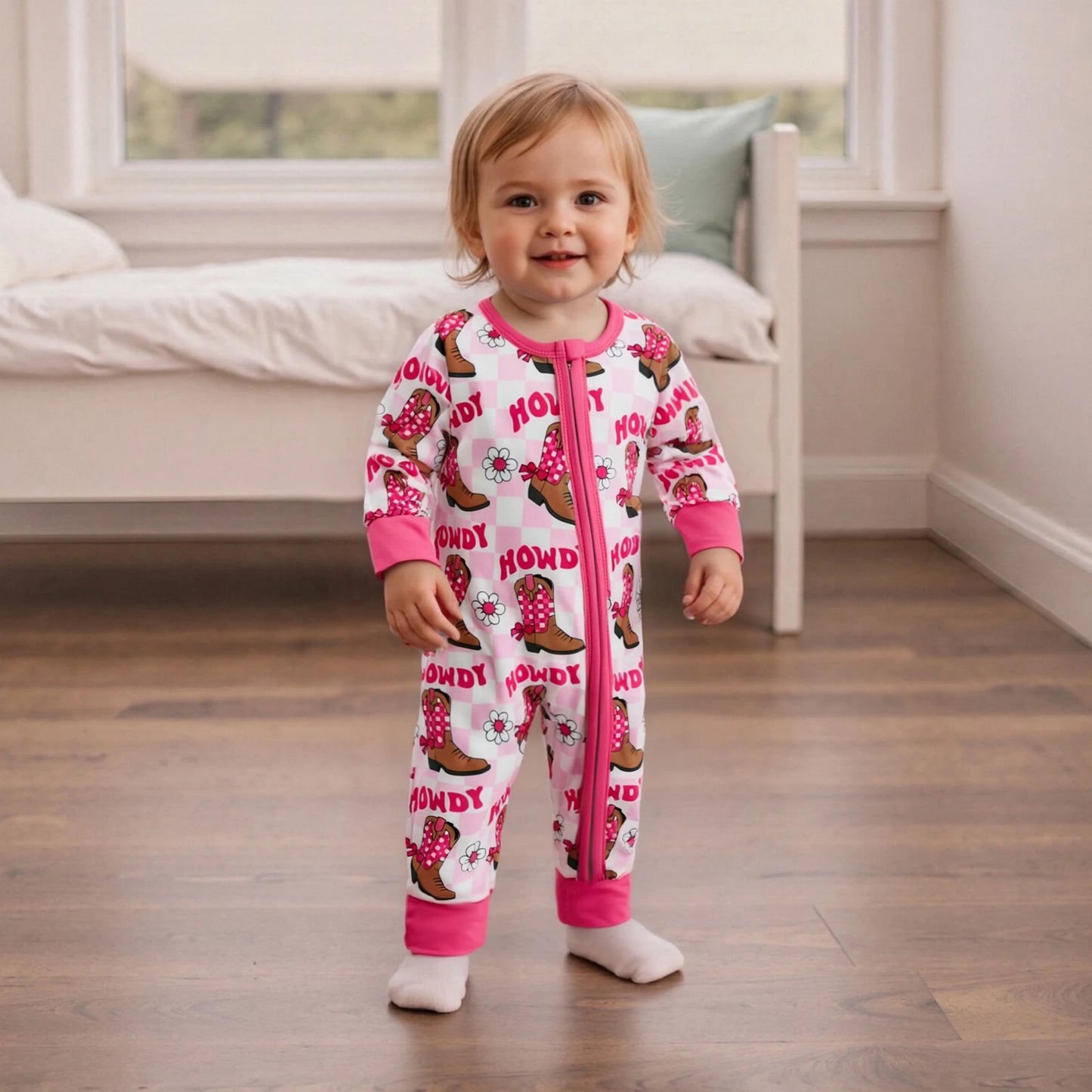 Western Baby Romper with Boot Print (0-18M)