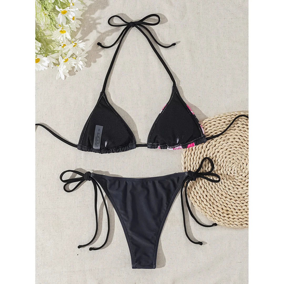 Floral Leopard Halter Bikini Set