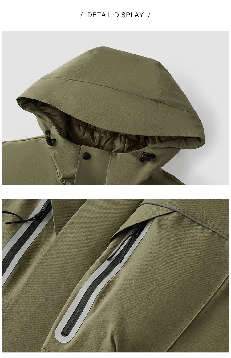 Down Jacket Men Textured Hooded Loose Fit Outdoor Style Coat Winter Sportswear
