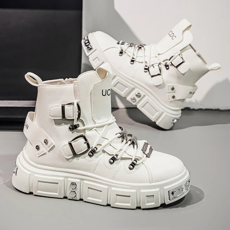 Men's High-Top Platform Sneakers - Metal Detail Skateboard Boots