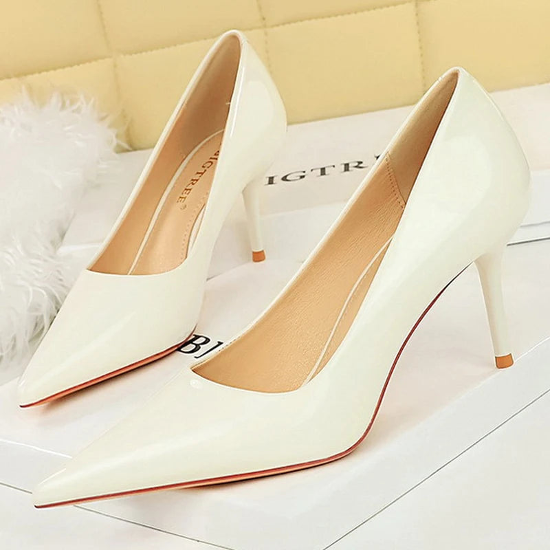 Patent Leather Stiletto Pumps - Pointed Toe High Heels for Special Occasions