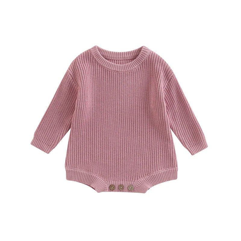 Baby Sweater Romper - Solid Knitted Long Sleeve Pullover Jumpsuit