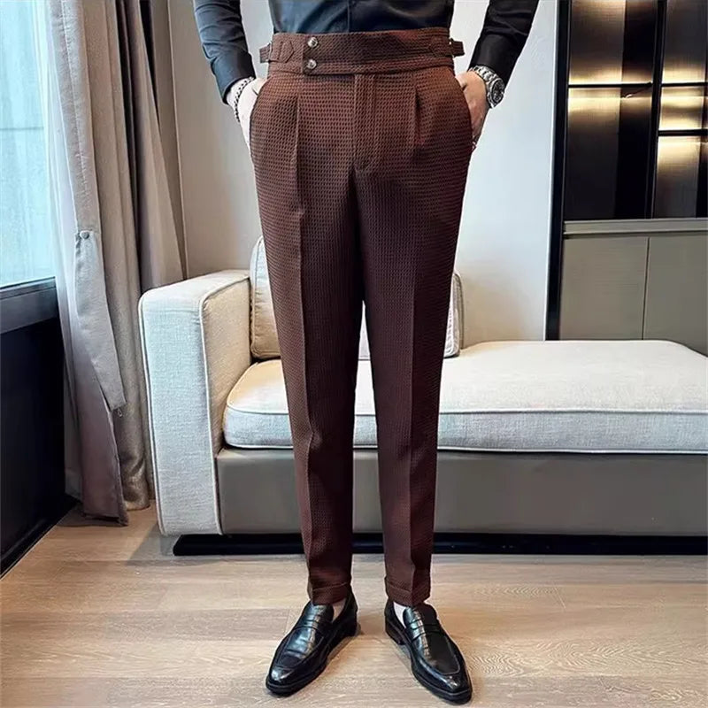 Men's High waist Smart Casual Solid Colour Formal Trousers