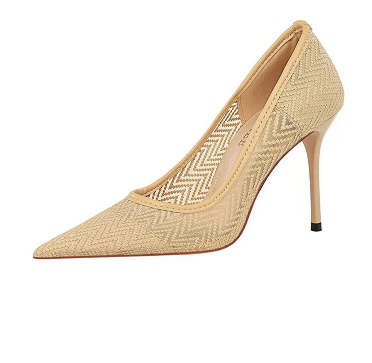 Women's Mesh Hollow Lace  Stiletto High Heels Shoes