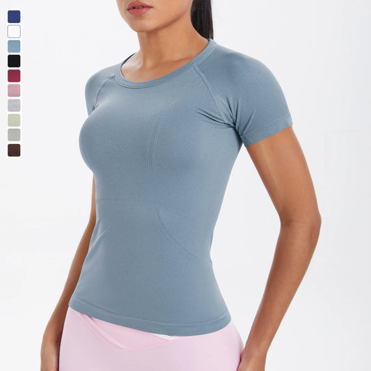 Women's Seamless Short Sleeve Yoga Shirt - Slim Fit Quick Dry Workout Top