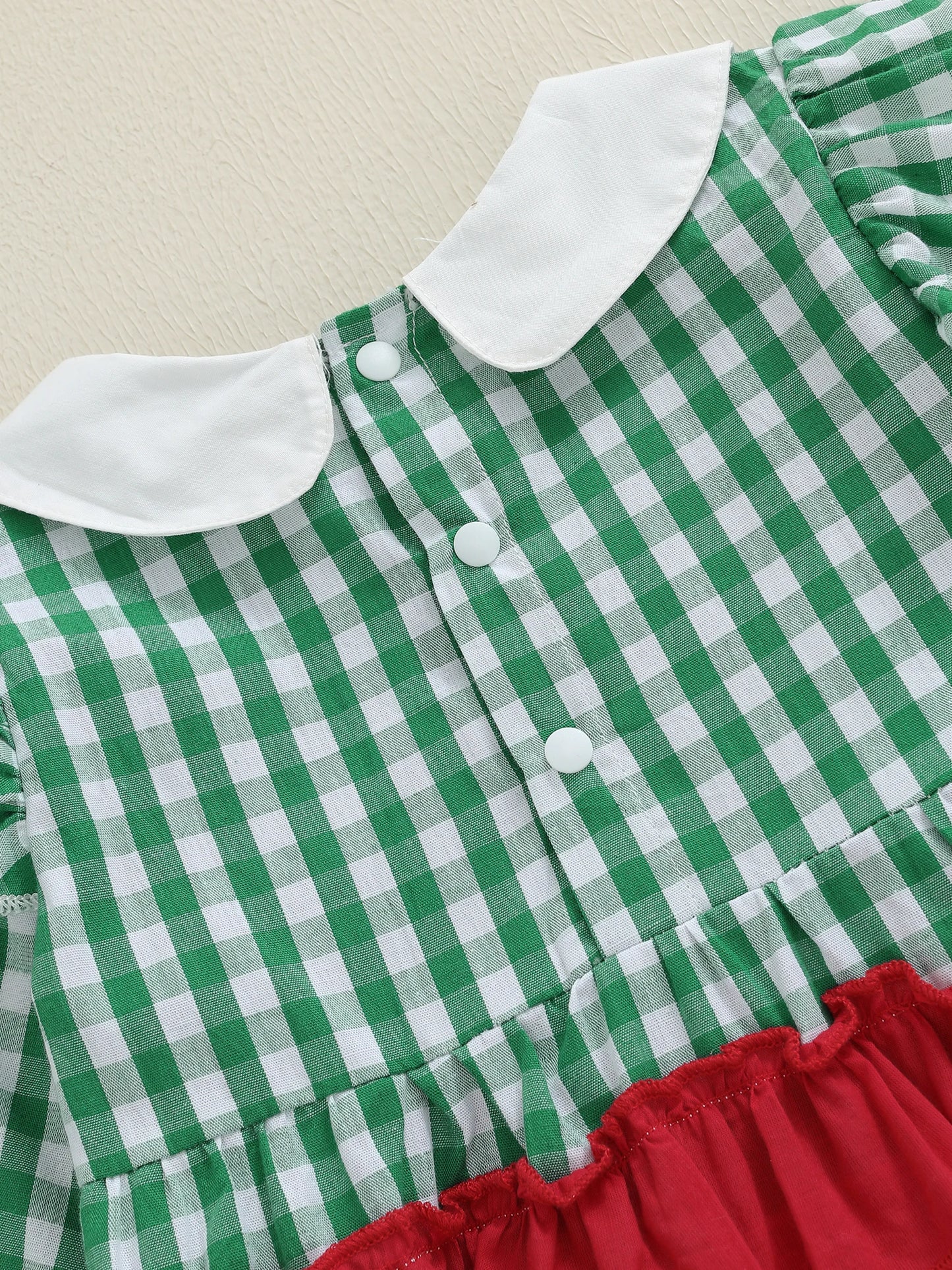 Baby Girls Christmas Romper - Plaid Santa Embroidery Long Sleeve Jumpsuit